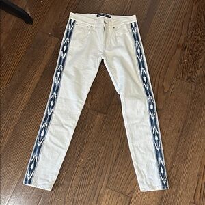 Ralph Lauren black label White Jeans with Navy Patterned Side Stripes Sz 29